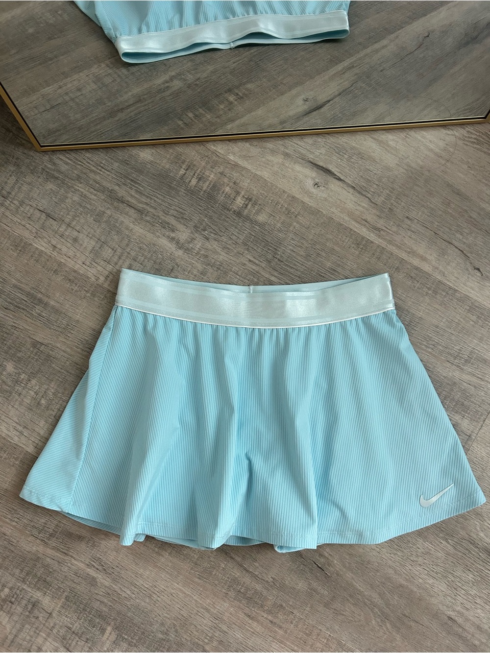 Nike Womens Dri-Fit Ribbed Tennis Skort M Mint Green Aqua Blue Flouncy Skirt Med